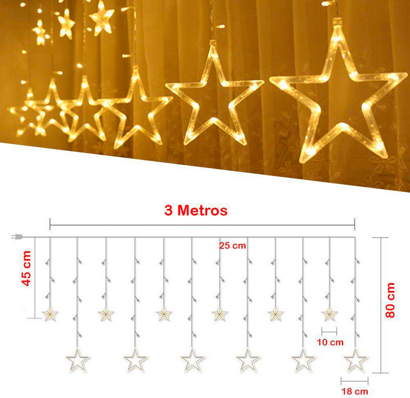 Cortina Luz Led Estrellas x3 Mt Navidad